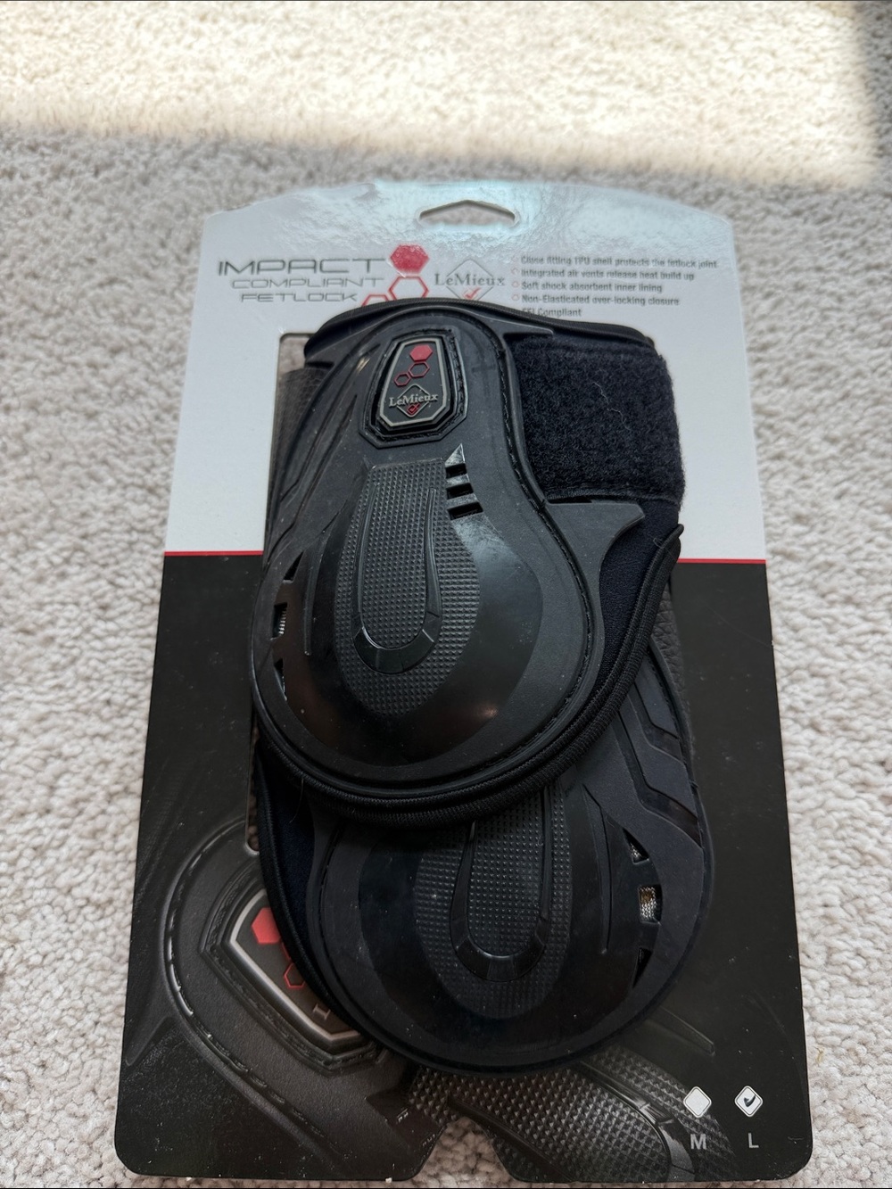 LeMieux Impact Fetlock Boots - Black with Red Accents Size L $110  Brand New - Picture 2 of 6